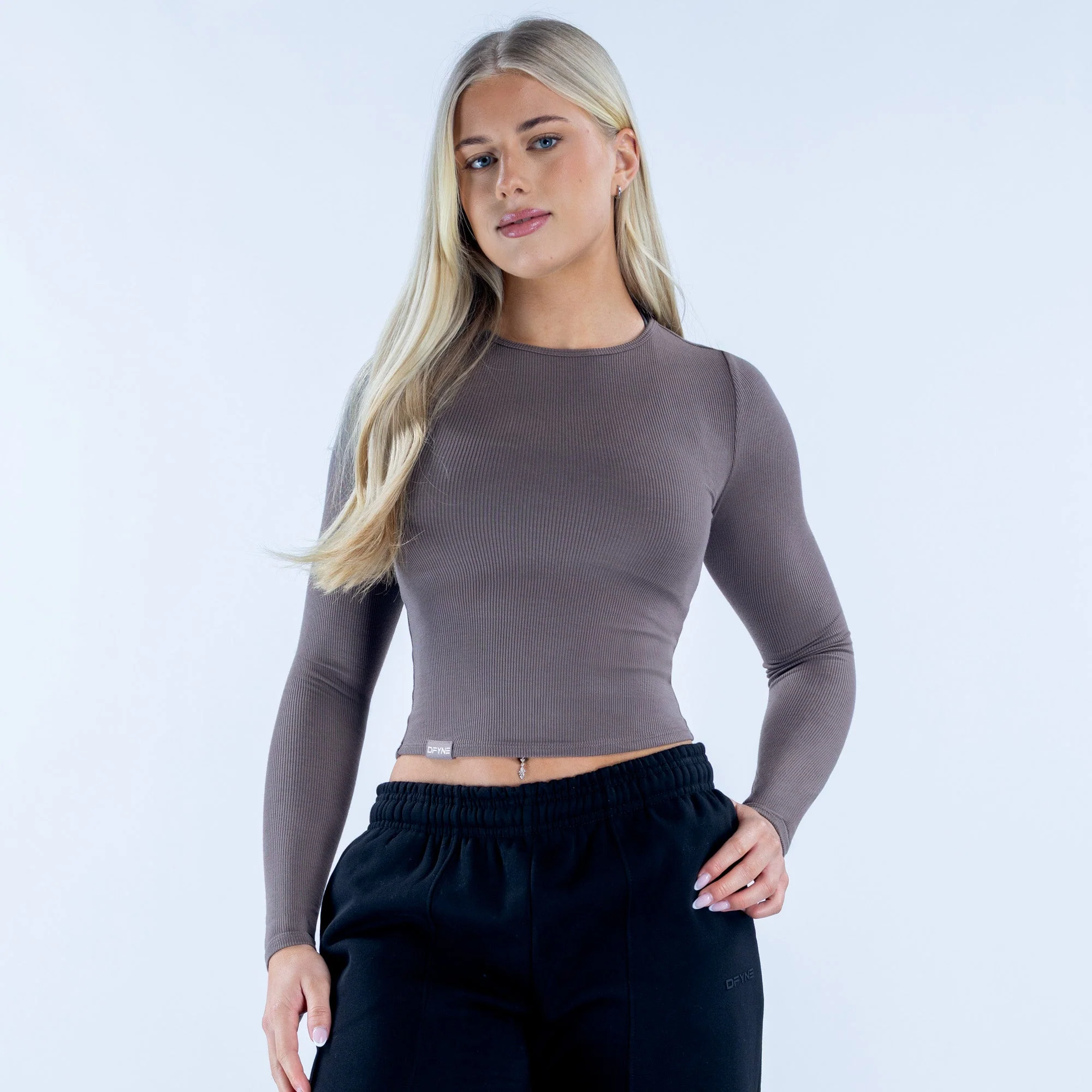 DFYNE Revive Long Sleeve Ribbed Top Taupe