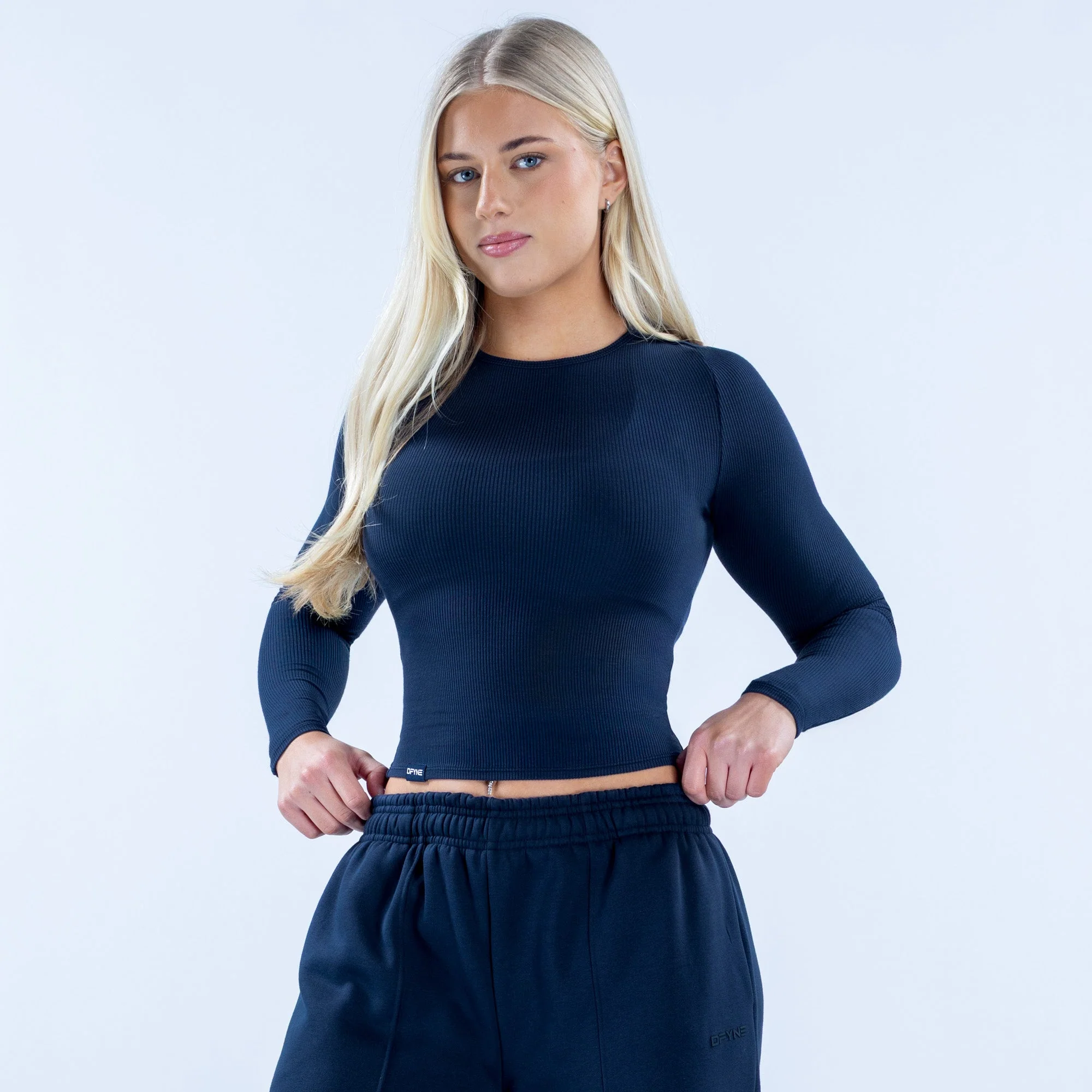 DFYNE Revive Long Sleeve Ribbed Top Navy