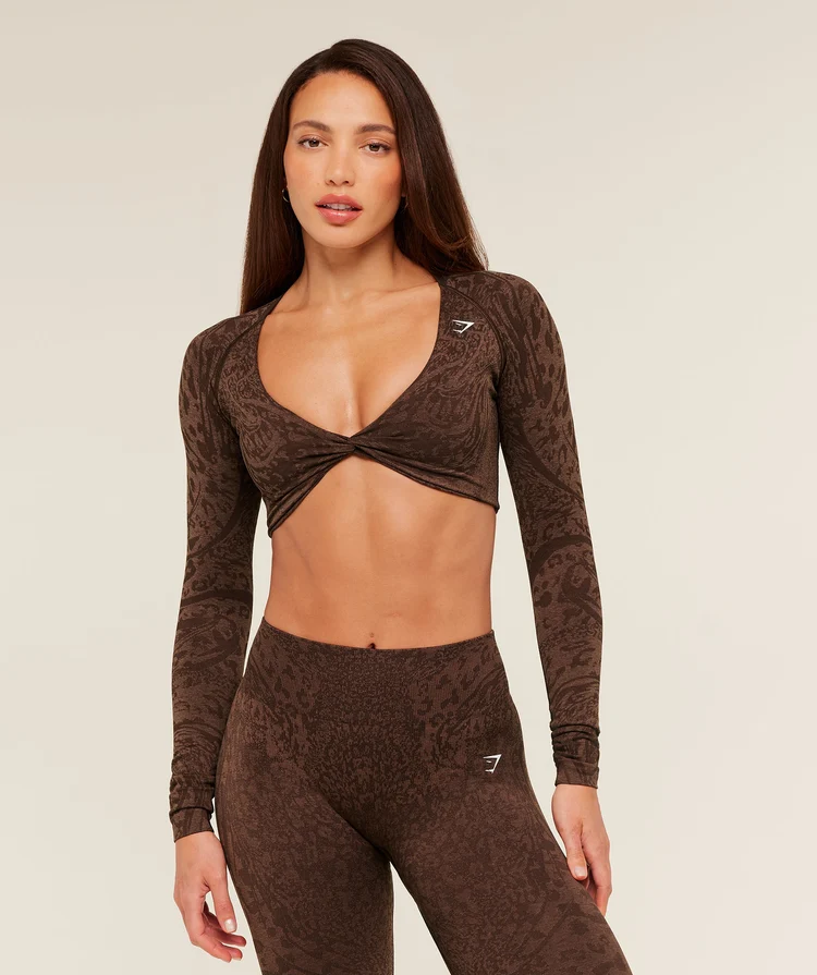 Adapt Animal X Whitney Long Sleeve Crop Top Brown